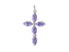 Серебряная подвеска Крест с фиолетовыми камнями